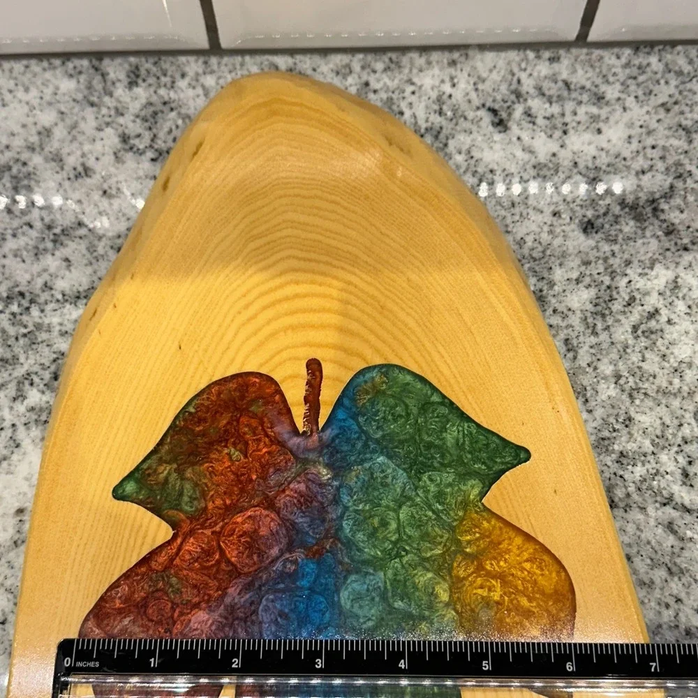 White Mountain Woodworks Live edge Cutting Board Rainbow Resin Leaf Rustic Boho